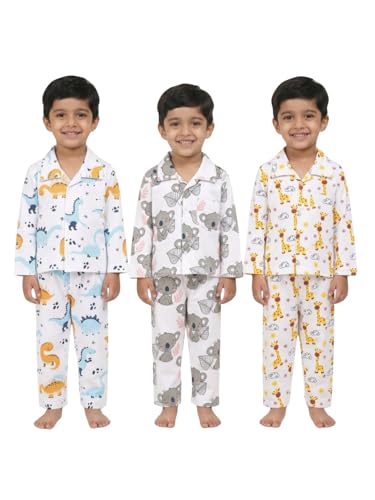 Image of The Mom Store Cotton Night Suit for Kids Boys and Girls | Breathable Night Dress for Kids Boys and Girls | Printed Pajama Set | All-Season Daily Use Sleepwear | Koala, Multi | 6-7Y | Pack of 3