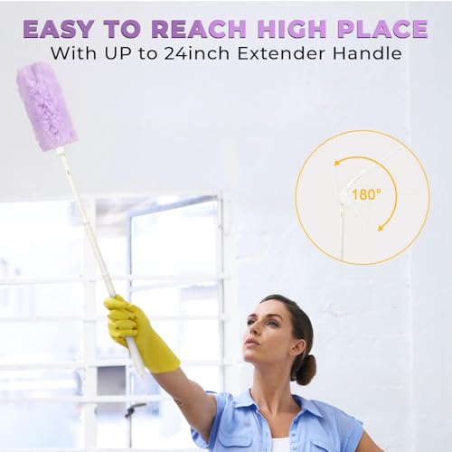 Image of Disposable Microfiber Feather Duster for Home Cleaning with 5 Refills-1 Short+1 Long Handle-Multipurpose Dusting Brush with Bendable Head Ideal for Cleaning AC Vents Car Blinds Furniture