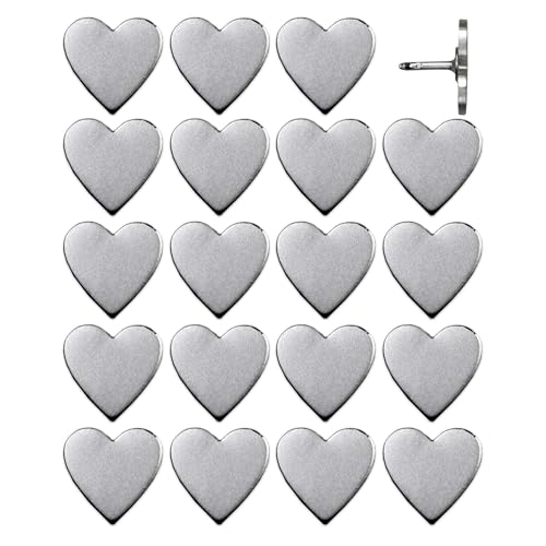 Image of Big Silver Heart Push Pins - Large Silver Metal Heart Map Pins - for Cork Board, Maps, or Lapel Pin Use - Designed in USA - Set of 20