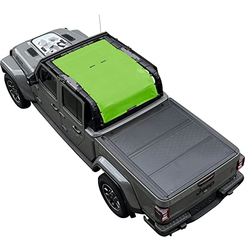 Shadeidea JT Sun Shade Top Sunshade Compatible with Jeep Gladiator Top Shade Mesh Screen Roof Cover (2018-2023)- Wind Noise UV Blocker with GrabBag Pouch -10 Year Warranty- Green -Front&Rear&Back