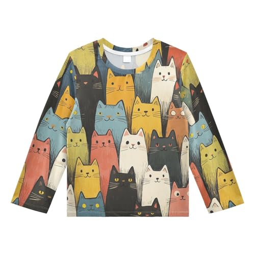 CaTaKu Funny Animal Cat Toddler Rash Guard Boy Swim Shirt for Boys Kids Swimsuit Long Sleeve UPF 50+ 3-12T