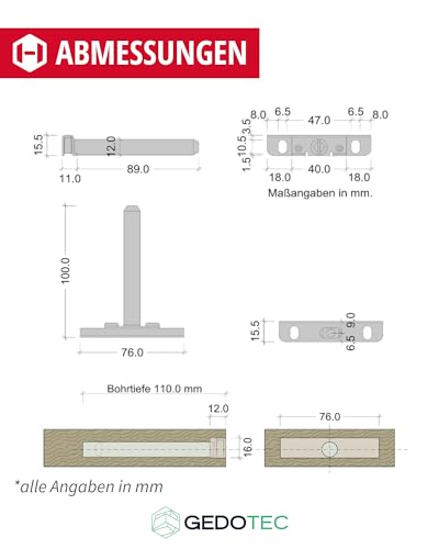 Gedotec Tablarträger Regal-Halterung verstellbar | 4 Stück Regalhalterung unsichtbar | SUPPORT | Regal-Bodenträger aus Eisen verzinkt - Regalträger | Fachboden-Träger für Wand-Montage