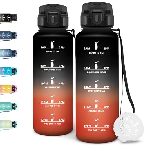 Motswedi Gourde 1,5l, Anti Fuite, Gourde Sport, Réutilisable, Bouteille d'eau, sans BPA, Bouteille Reutilisable, pour Randonnée, Fitness, Yoga, Camping, Sport, Noir & Rouge