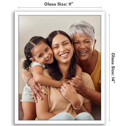 Americanflat 11x14 Picture Frame with Shatter-Resistant Glass - Streamline Collection - Thin Border Picture Frame for Wall Display - Hanging Hardware Included - White