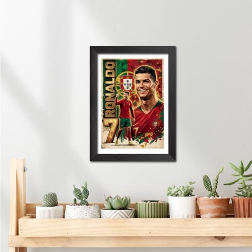 Image of TenorArts Cristiano Ronaldo Poster Frame Worldcup Themed Laminated Photo Framed Painting with Matt Finish Black Texture (12 inches x 9inches)