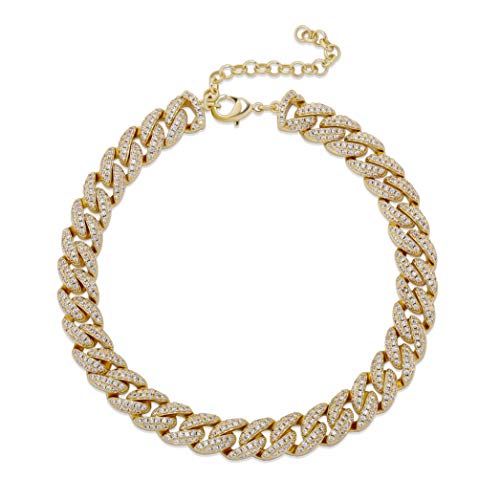 TOPGRILLZ Gold Anklets for Women Cuban Link Anklets Iced out Faux Diamond Chunky Ankle Bracelets 8mm 14K Gold Silver Plated Minimalist Fashion Foot Jewelry Gold Extension 9