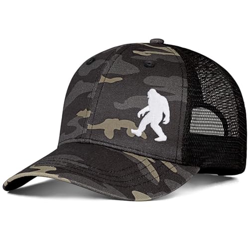 Image of Wild Bigfoot Trucker Hats for Men & Women - Great Men's Snapback Hats, Perfect for Bigfoot Gifts Sasquatch Gifts Camo