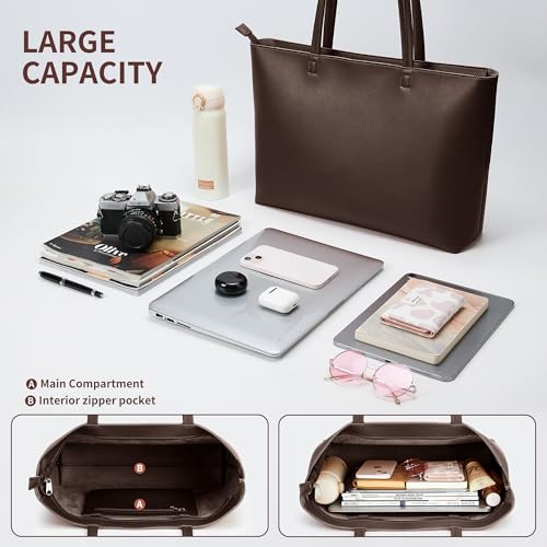 Image of KALIDI Tote Bag Zipper Shoulder Bag Faux Leather Purses Satchel for Women Casual Handbag Work Dating College