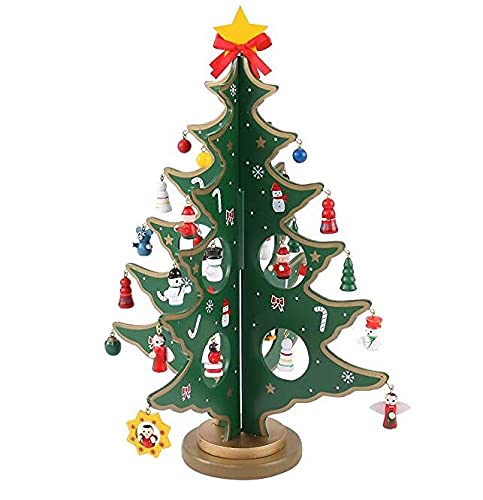 ANTOLL Tabletop Christmas Tree12Inch Funny Desktop Wooden Christmas Tree Decor Christmas Toy Set with 28 Mini Ornaments Brithday Gift