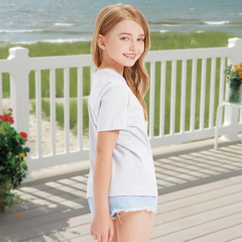 HOTIAN Girls T Shirts 100% Cotton Short Sleeve Tops Kids Summer Casual Crewneck Basic Tees 3-15 Years4