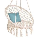 Best Choice Products Handwoven Cotton Macramé Hammock Hanging Chair Swing for Indoor & Outdoor Use w/Backrest, Fringe Tassels, 265 Pound Capacity - Beige