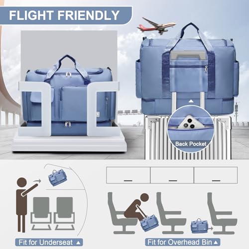 Image of Large Travel Duffle Bag, Carry On Weekender Bag with Shoe Compartment, Gym Tote Overnight Bags for Women for Travel with Toiletry Bag