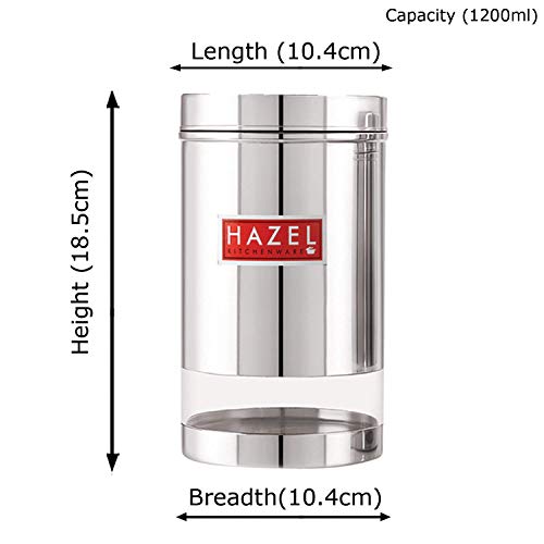Image of HAZEL Stainless Steel Transparent Glossy Finish See Through Container, 1 PC, Silver, 1200 Ml