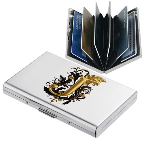 BONSYL® Credit Card Holder, Slim RFID Blocking Card Holder Wallet, Fashionable Design and Artistic Patterns Metal Credit Card Holder Wallet, for Men Women.(J/6 Slots/Silver)