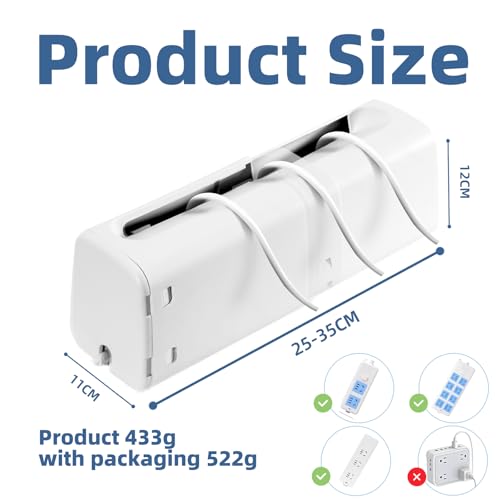 GCRQ Kabelbox Kabel Organizer Box - Kindersicherer Kabelorganizer Mit Patentiertem Doppelverschluss & Finger-Schutz Lüftung. Verstellbare Länge (25-40cm), CE-Zertifiziertes ABS (Weiß)