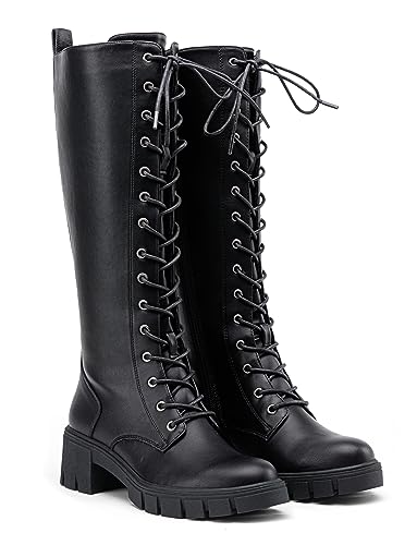 Jeossy DJY9603-BLACKPU-08 Women'S 9603 | Knee High Boots | Platform Chunky Heel Boots, Lace Up Fashion Boot thumb #5