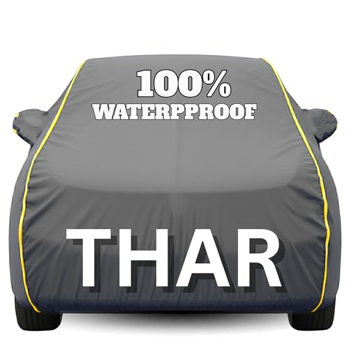 Image of Waterproof Car Body Cover - 100% Water Proof Custom Fit New Car Covers, Outdoor Full Protecting Cover for Thar (All Models) with Free Storage Bag - UV, Rain & Dust, All Weather Protection