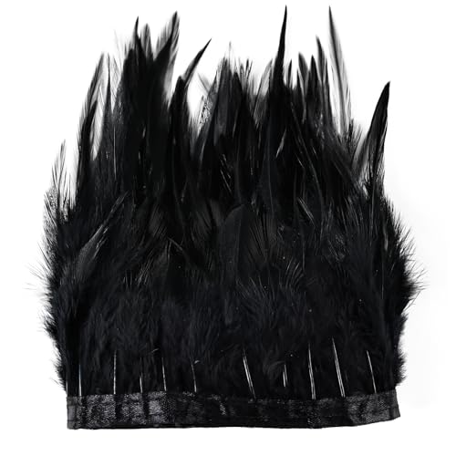 Black Rooster Feather Fringe Trim 5.9ft 3-5inch Fluffy Feathers Trim Fashion Dress Sewing Crafts Gloves Feather Shawl Cape DIY Handbag and Wedding Decoration