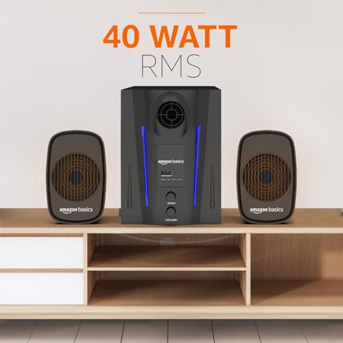 Image of Amazon Basics Wired Multimedia Speaker with Remote | 40W RMS | Bluetooth v5.3 | Aux in, USB, Micro TF Card | Compatible with TVs, Smart Phones, Tablets, PCs (Black)