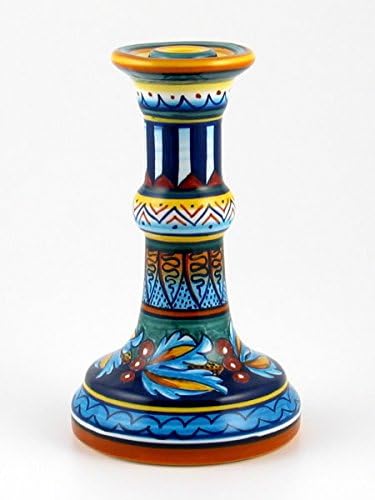 Hand Painted Italian Ceramic 8-inch Candle Holder Geometrico 39E - Handmade in Deruta