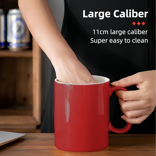 Taza grande de cerámica 33 oz con tapa y asa roja miniatura 3