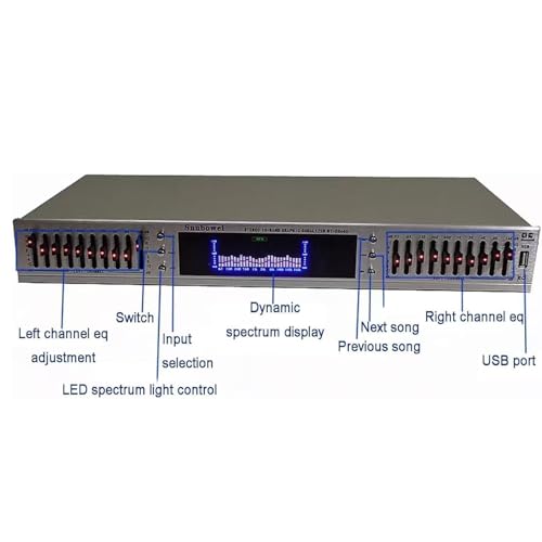 Equalizzatore grafico digitale professionale con display a spettro LED, connettività Bluetooth e telecomando per la sintonizzazione audio da studio