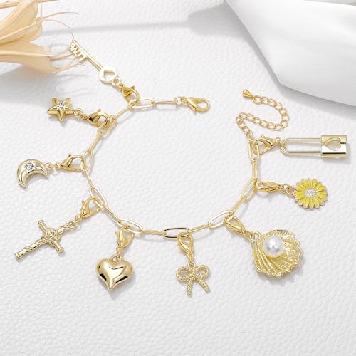 Raicegs Charm Bracelet for Women Gold Bracelet Chain Link Bracelet Summer Beach Jewelry Gift for Women4