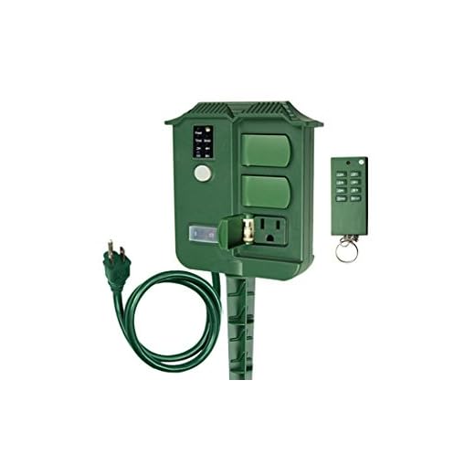 ECOPlugs Outdoor Light Timer Remote Control, Christmas Light Timer Switch Outlet, Automatic Light Switch Timer Outlet (Stake Timer A with Remote)