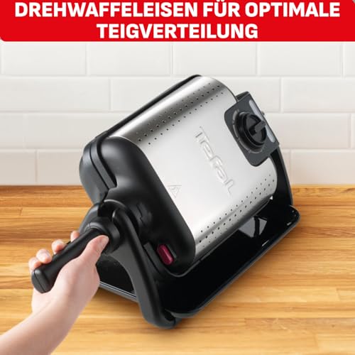 Tefal King Size Waffeleisen WM756D, Doppelwaffeleisen für 2 belgische, Dreh-Funktion, antihaftbeschichtete Platten, Dicke Waffeln, Temperaturregler,leichte Reinigung,120W,1L [Energieklasse A+] 3