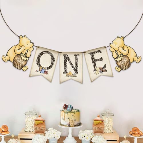 Image of Winnie One Banner for Baby Shower Decorations First Birthday Party Banner One Birthday Decoration