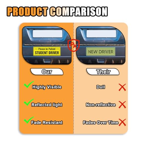 Image of GLSOWEE 3PCS Student Driver Magnet for Car, 12 inchx4 inch Reflective 'Please Be Patient' Auto Safety Sign for Rookies, Reusable Vehicle Exterior Sticker for Bumper, Window (Student Driver Sticker)