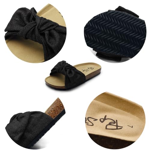 Image of PepStep Slide Sandals for Women or Ladies Dressy Summer Casual, Cute Bow Tie Knot On Top Strap, Comfy Slip On Cork Foot Bed