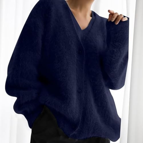 Image of Womens Fuzzy Sweaters Cardigan V-Neck Button Down Oversized Mohair Sweater Casual Y2k 2026 Fall Winter