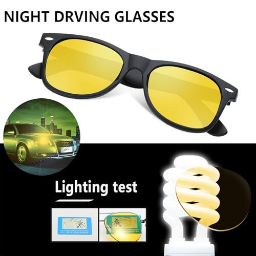 Image of FEIDUSUN Night Vision Glasses for Driving Men Women,Yellow Retro HD Anti Glare Glasses for Night Driving
