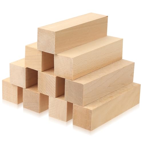 10 Pcs Blocs de Sculpture sur Bois de Tilleul, Blocs de Sculpture en Bois Naturel, bloc de tilleul à sculpter pour artisanat et bricolage (10 x 2,5 x 2,5 cm)