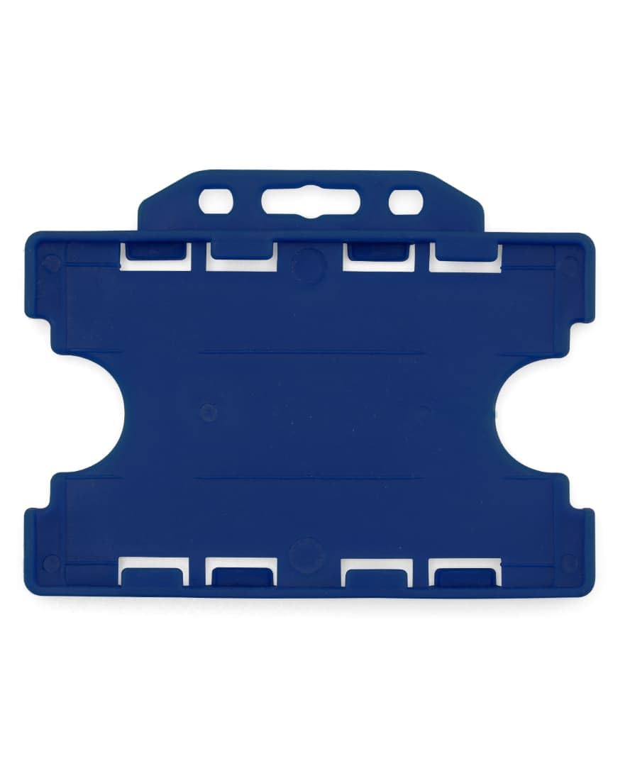 CKB LTD 10x Twin Navy Blue Double Sided Rigid Slide in Open Faced ID Card Badge Holders Horizontal Landscape Dual Identity Plastic Pass Protector - Holds Two Cards 86mm 54mm cr80 Credit Card Sized