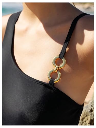 OYOANGLE Girl's Ring Linked One Piece Swimsuits Asymmetrical Neck Mesh Patchwork Bathing Suits4