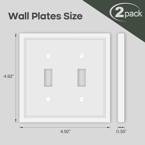Double Toggle Light Switch Cover Plate White Classic Decorative Light Switch Plates Cover 2 Gang Wall Plate Switch Cover, 2 Pack by Dyekou - Image 2