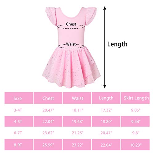 Ballet Pink Leotards for Girls Ruffle Sleeve Activewear Dance Tutu Dress Ballerina Outfits Size 8 9