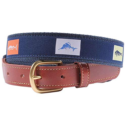 COUNTRY CLUB PREP Fish Flags Leather Tab Belt in Navy