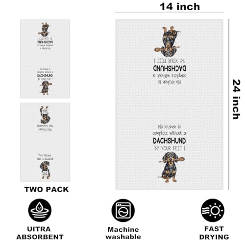 Image of 2 Pcs Funny Dachshund Kitchen Towels 24x14 Inch, Dachshund Gifts Reusable Dish Towels for Kitchen Bathroom Decor, Waffle Weave Absorbent Tea Towel, Cute Weiner Dog Gifts for Women Mom Friend