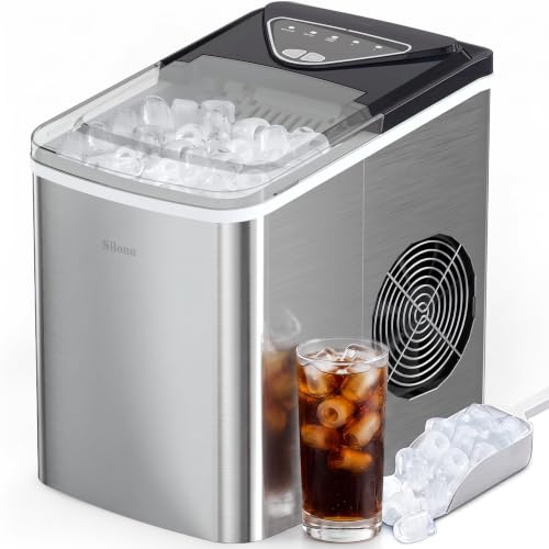 Image of Silonn Ice Makers Countertop, 9 Cubes in 6 Mins, 26 Lbs in 24 Hrs, 2 Sizes of Bullet Ice, Self-Cleaning Countertop Ice Maker with Scoop & Basket for Home, Kitchen, Office, Bar, Party