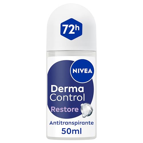 NIVEA Derma Control Restore - Desodorante Antitranspirante para Mujer - 72h de Protección contra el Sudor - Con Ácido Hialurónico y Vitamina E - No Irrita las Axilas - Pieles Sensibles - Roll-on 50 ml