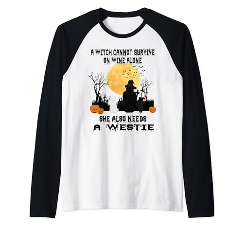 Witch Wine And Westie Dog Mom Funny Halloween Costume Camiseta Manga Raglan
