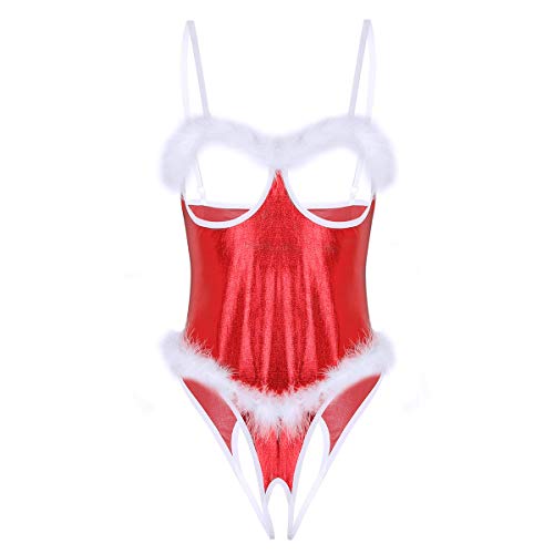 ranrann Femme Déguisement Sexy Body Costume Mère Noël Corset Sexy Tenue Noël Combinaison Ouverte Lingerie de Nuit Bodysuit Erotqiue Clubwear Cosplay S-XL Type B Rouge S