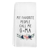 cvjutf My Favorite People Call Me G-ma Kitchen Towels, Gma Mothers Day Birthday Gifts for Gma Grandma Dish Towel, Best Grandma Floral Gifts Hand Tea Towels for Bathroom Kitchen Decor, 16x24 Inch