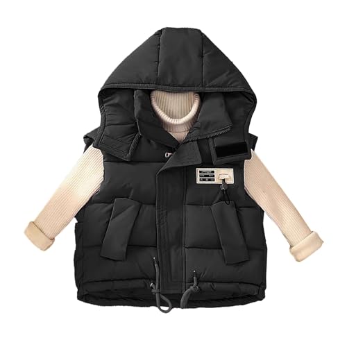 BILIKEYU Little Boys Girls Vest Puffer Jacket Sleeveless Zip up Buttons Down Thicken Winter Hooded Coats for