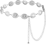 Waist Chain Belts Apparel Belt, Hollow Out Daisy Chain Belt, Metal Concho Womens Chain Belts Adjustable Boho Metal Belts for Women Girls Outfit Dresses Jeans Cowgirl Ornaments(Silver)