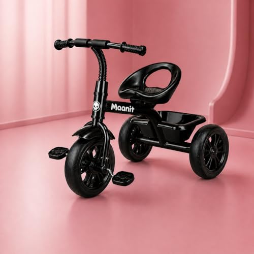 Image of Maanit Kids Tricycle with Rear Basket | Comfortable Cushioned Seat | Baby Trike for Boys & Girls Ages 2 to 4 Years | Sturdy & Safe Tricycle