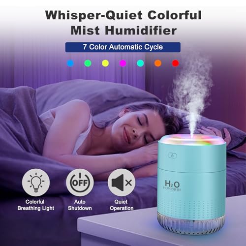 Image of Rechargeable Mini Humidifier with 7 Color Light, Small Personal Desktop Humidifier for Baby Bedroom, Office, Nursery, Travel with Auto Shut-Off, Super Quiet